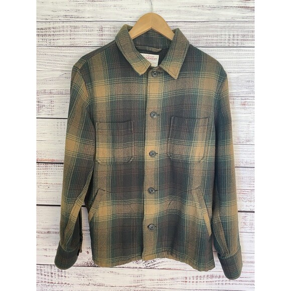 Filson Deer Island Ranch Coat Dark Tan Sycamore Ombre Plaid XS EUC Me…